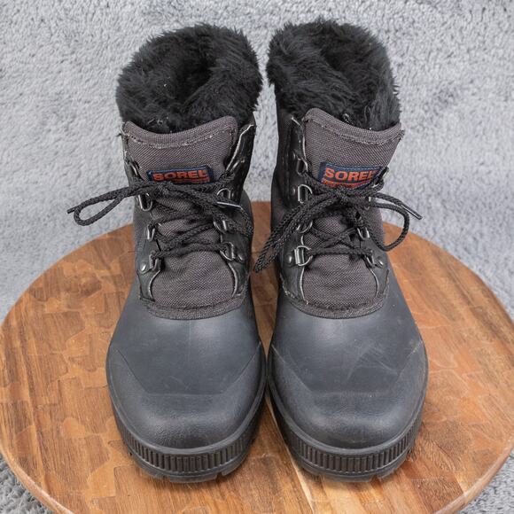 SOREL Black Nylon and Rubber Winter Boots Faux Fur Trimmed Felt Liners Womens 10 - Picture 2 of 8